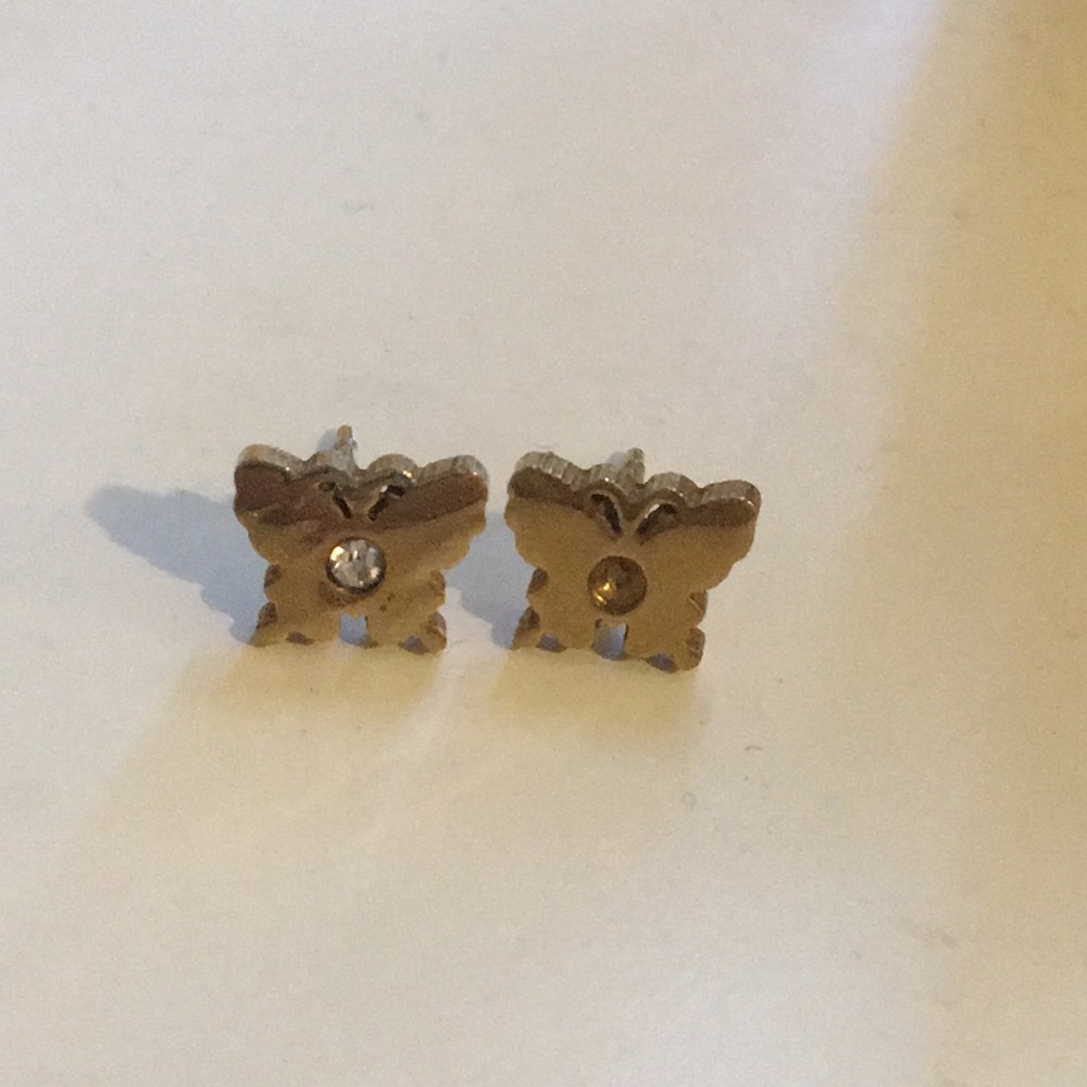 Butterfly earrings gold w stud (one missing stud)